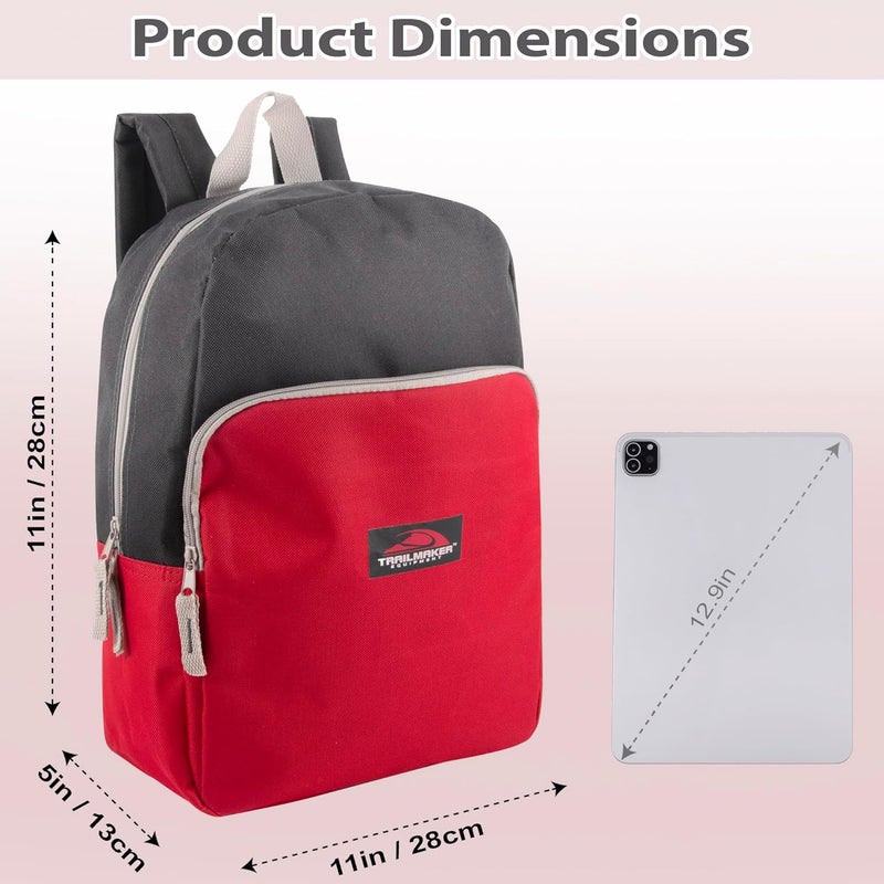 Trailmaker Color Block Backpacks for School Boys and Girls, 15 Inch Two Tone Colorful Small Travel Backpack for Kids (Red) - Image 4